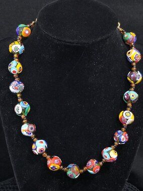 Vintage Venetian Murano Beaded Millefiori Necklace Glass 18.5"